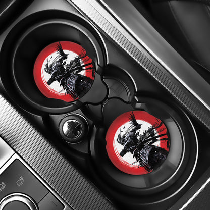 Samurai And Crow Print Car Coasters