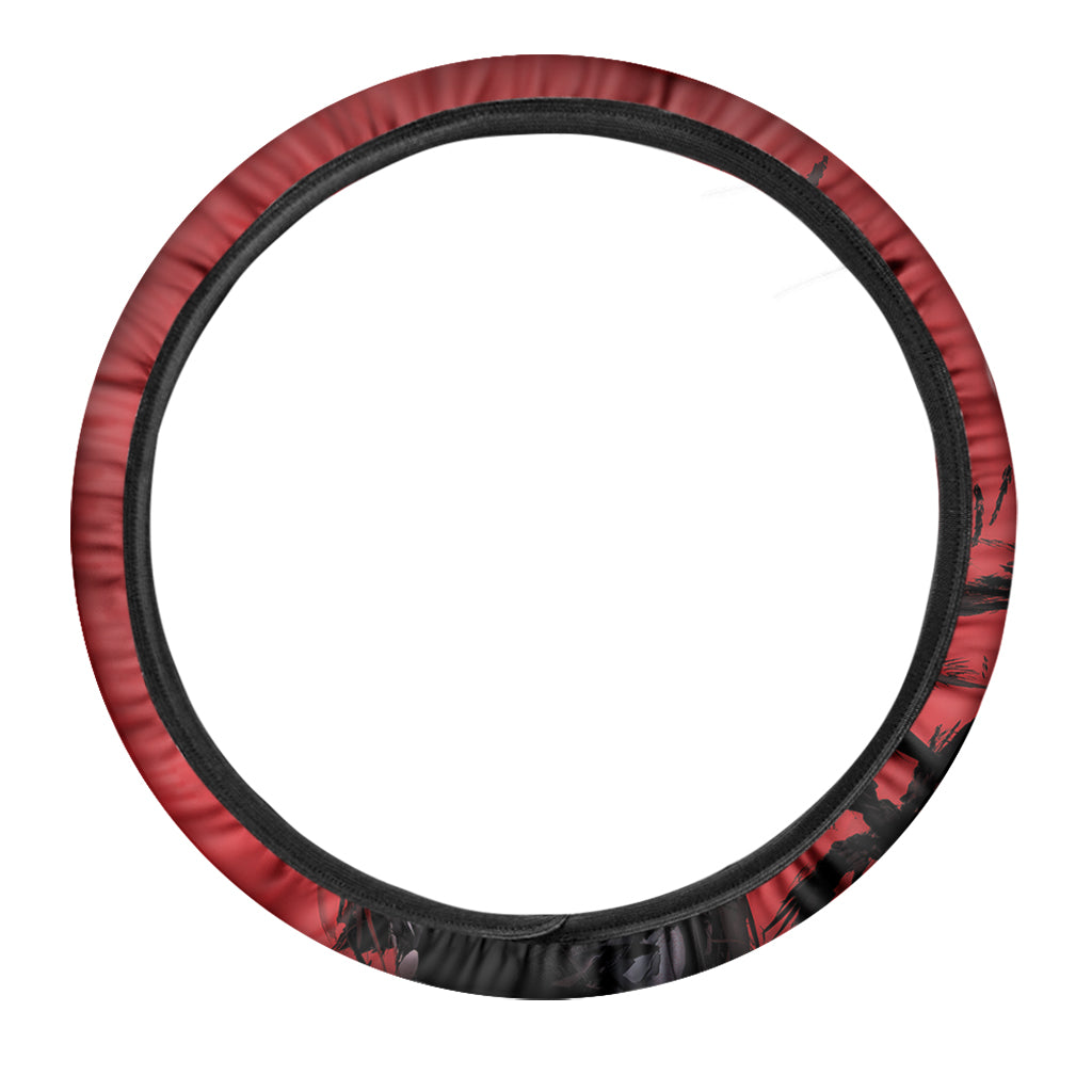 Samurai And Crow Print Car Steering Wheel Cover