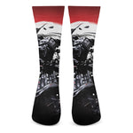 Samurai And Crow Print Crew Socks
