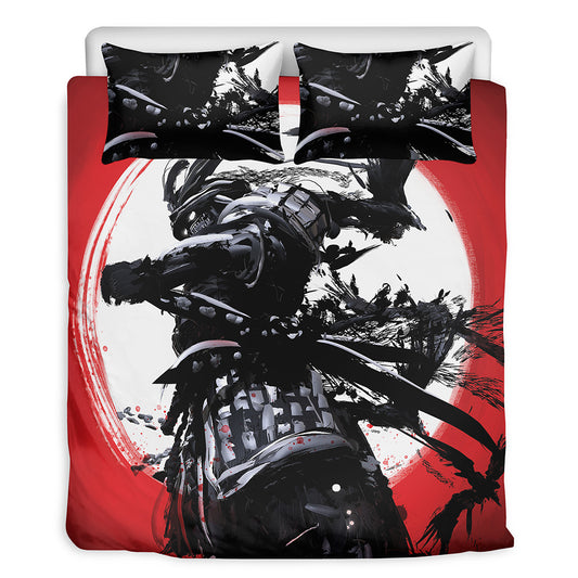Samurai And Crow Print Duvet Cover Bedding Set