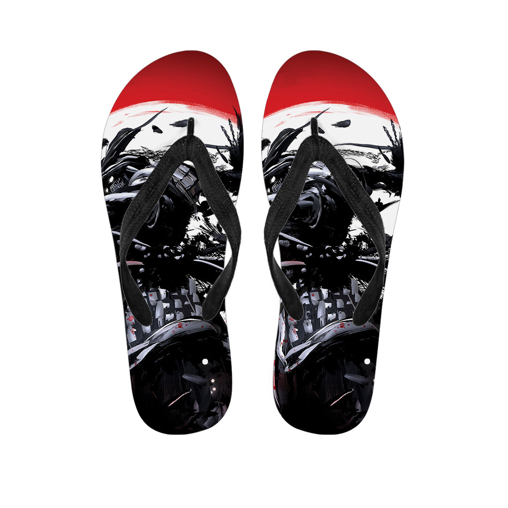 Samurai And Crow Print Flip Flops