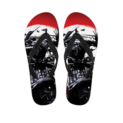 Samurai And Crow Print Flip Flops