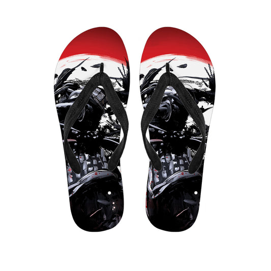 Samurai And Crow Print Flip Flops