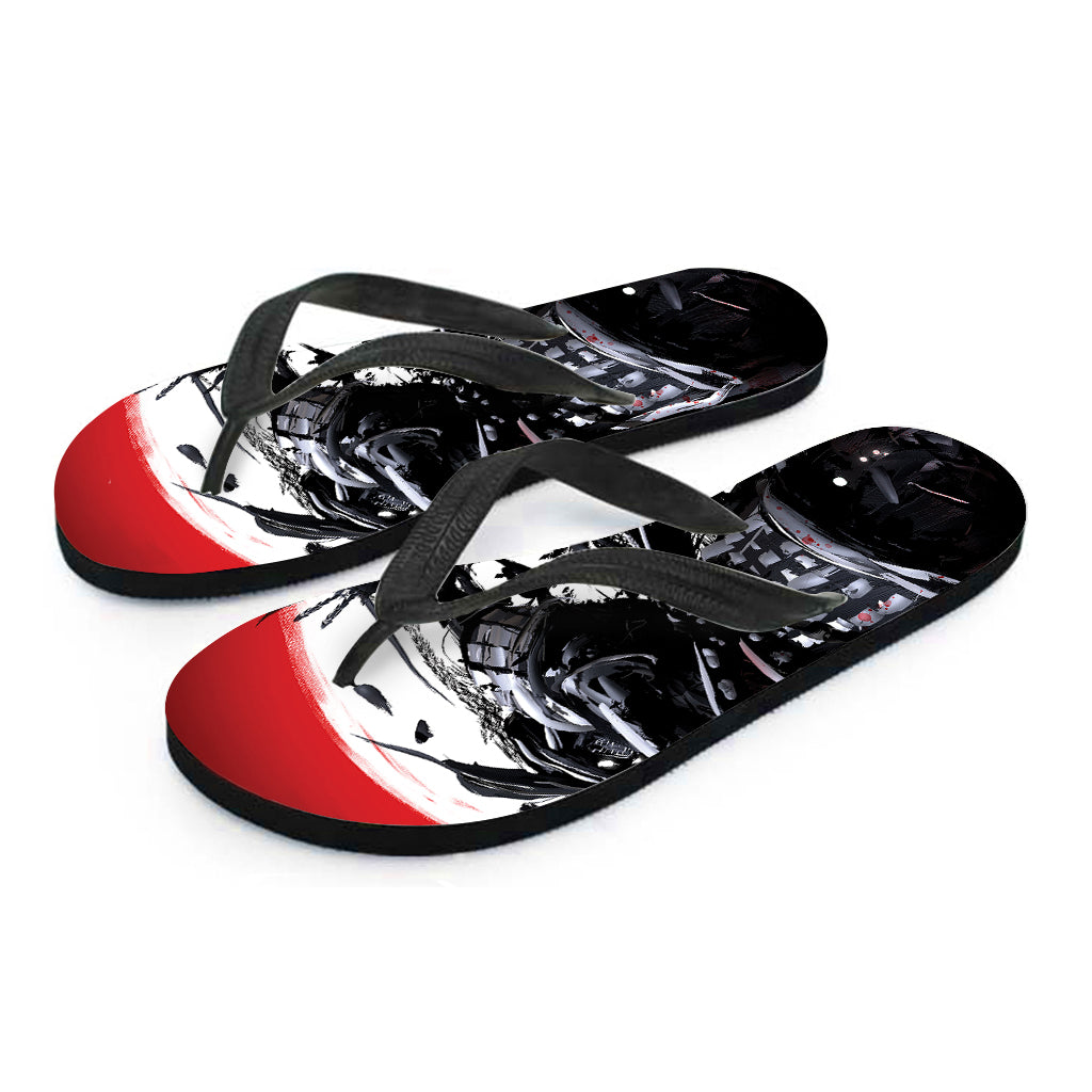 Samurai And Crow Print Flip Flops