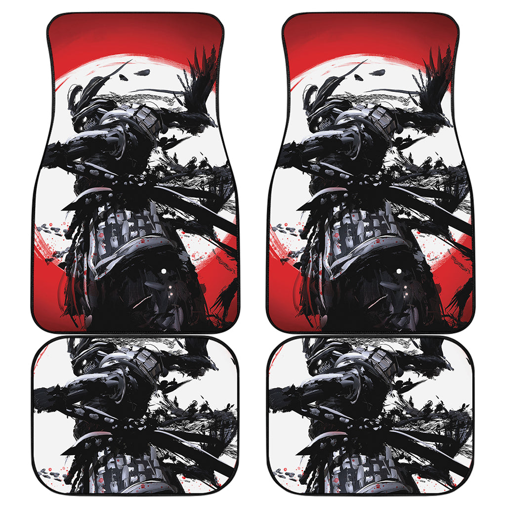 Samurai And Crow Print Front and Back Car Floor Mats