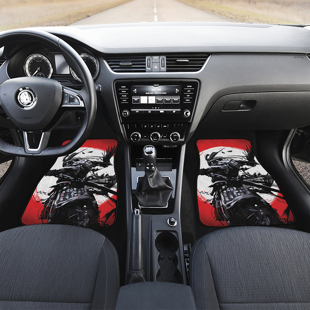 Samurai And Crow Print Front and Back Car Floor Mats