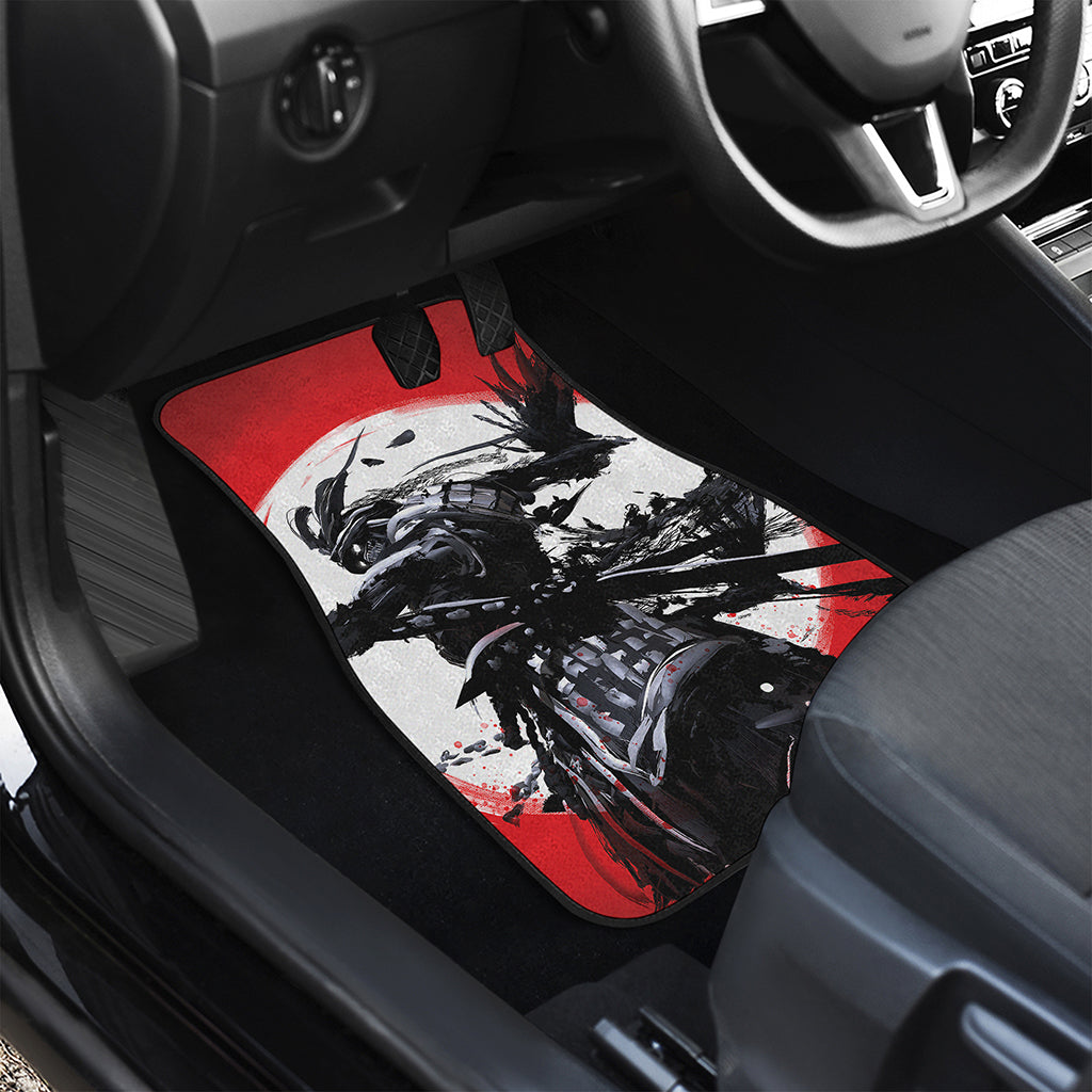 Samurai And Crow Print Front and Back Car Floor Mats