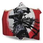 Samurai And Crow Print Hooded Blanket