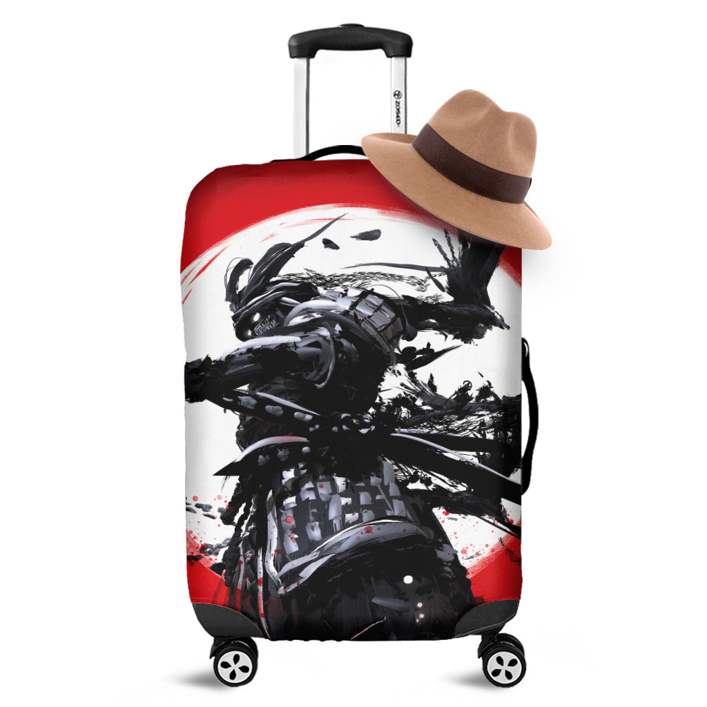Samurai And Crow Print Luggage Cover