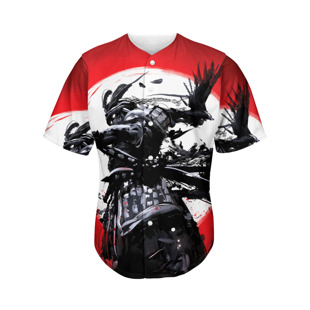 Samurai And Crow Print Men's Baseball Jersey