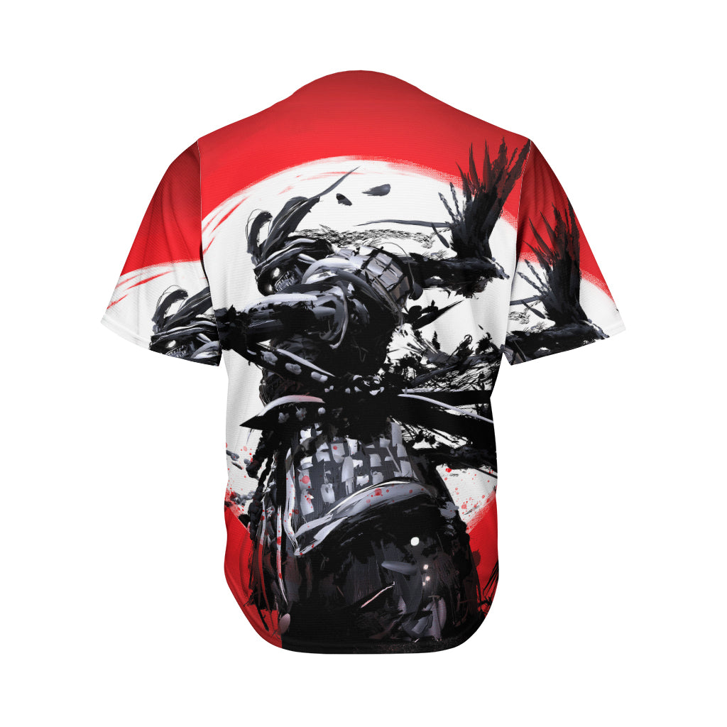 Samurai And Crow Print Men's Baseball Jersey