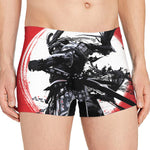 Samurai And Crow Print Men's Boxer Briefs