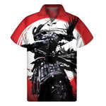 Samurai And Crow Print Men's Short Sleeve Shirt