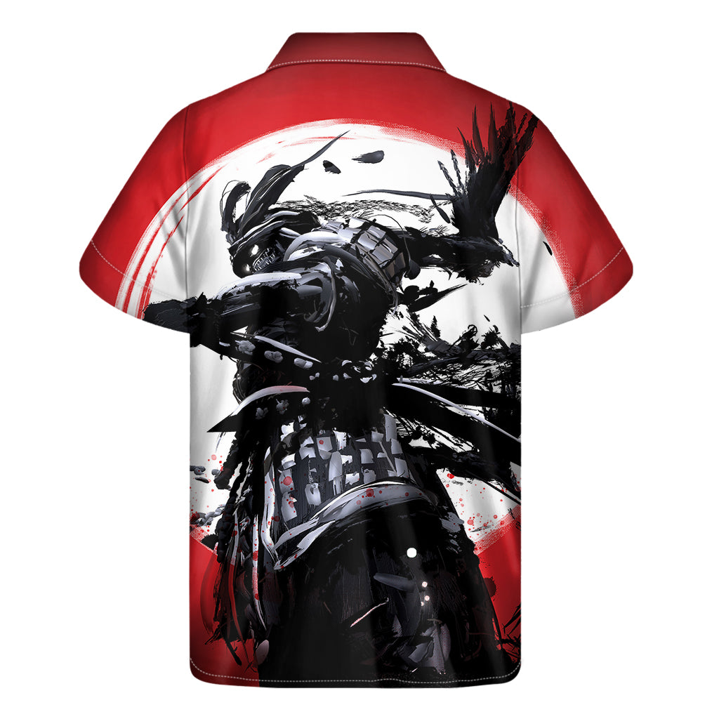 Samurai And Crow Print Men's Short Sleeve Shirt