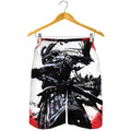 Samurai And Crow Print Men's Shorts