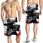 Samurai And Crow Print Men's Shorts