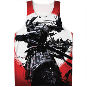 Samurai And Crow Print Men's Tank Top