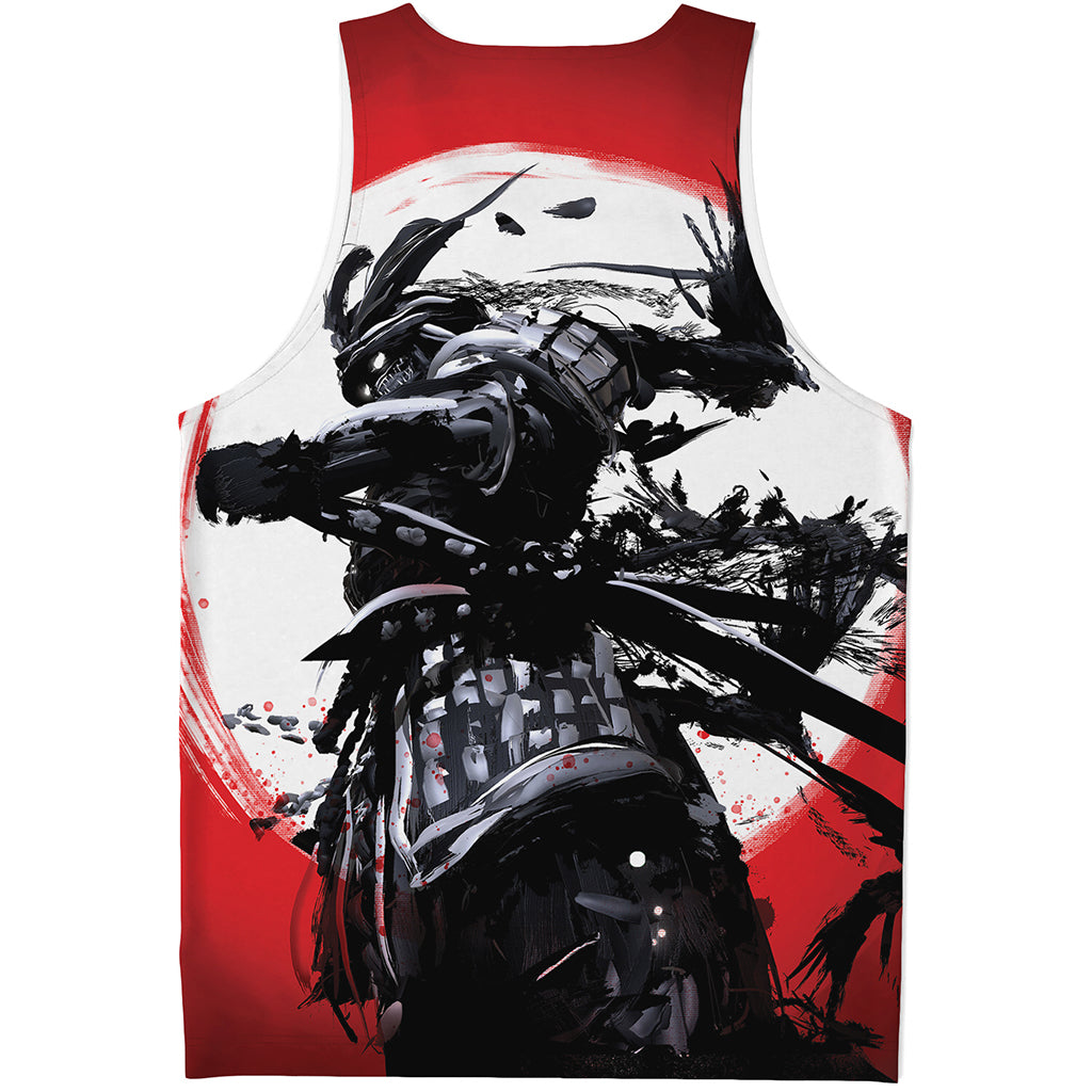 Samurai And Crow Print Men's Tank Top