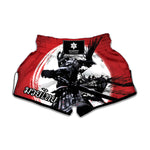 Samurai And Crow Print Muay Thai Boxing Shorts