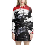 Samurai And Crow Print Pullover Hoodie Dress