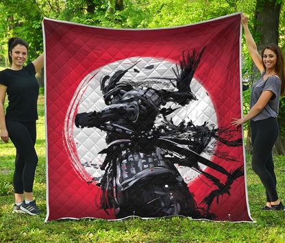 Samurai And Crow Print Quilt