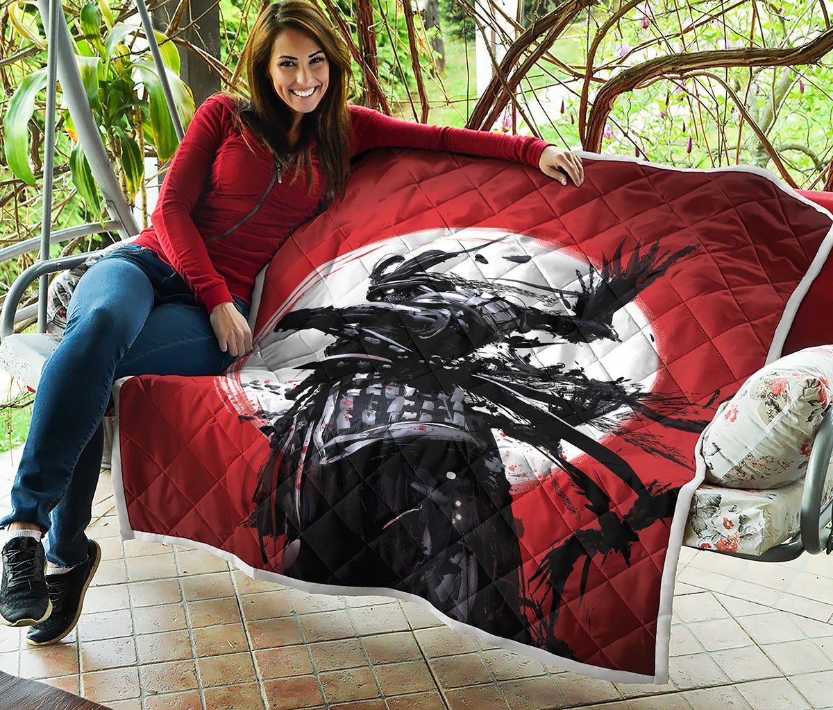Samurai And Crow Print Quilt