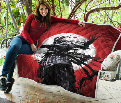 Samurai And Crow Print Quilt