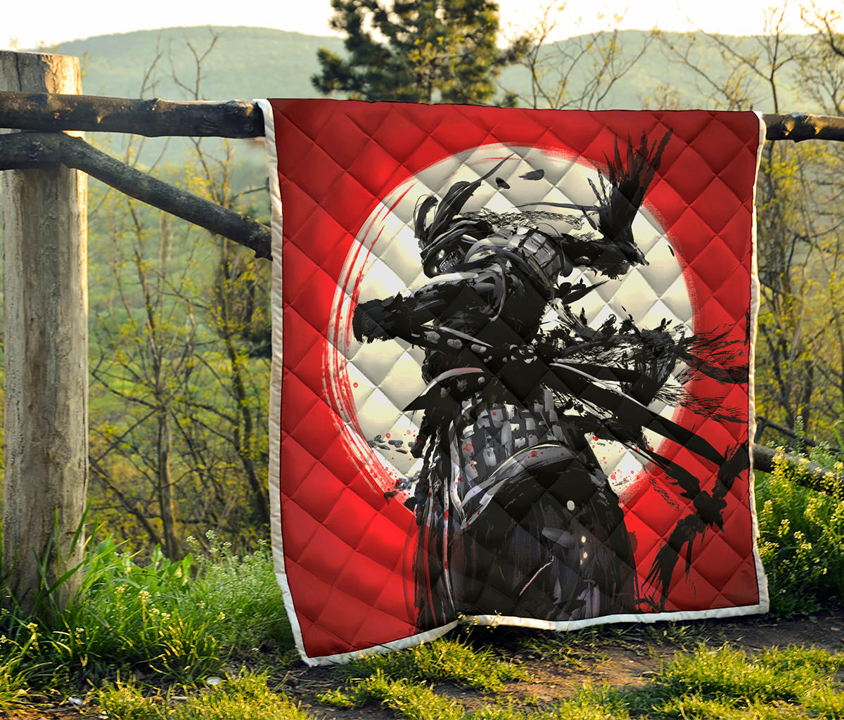 Samurai And Crow Print Quilt