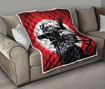 Samurai And Crow Print Quilt