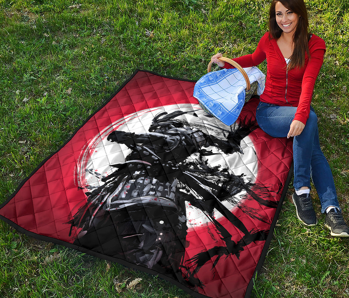 Samurai And Crow Print Quilt