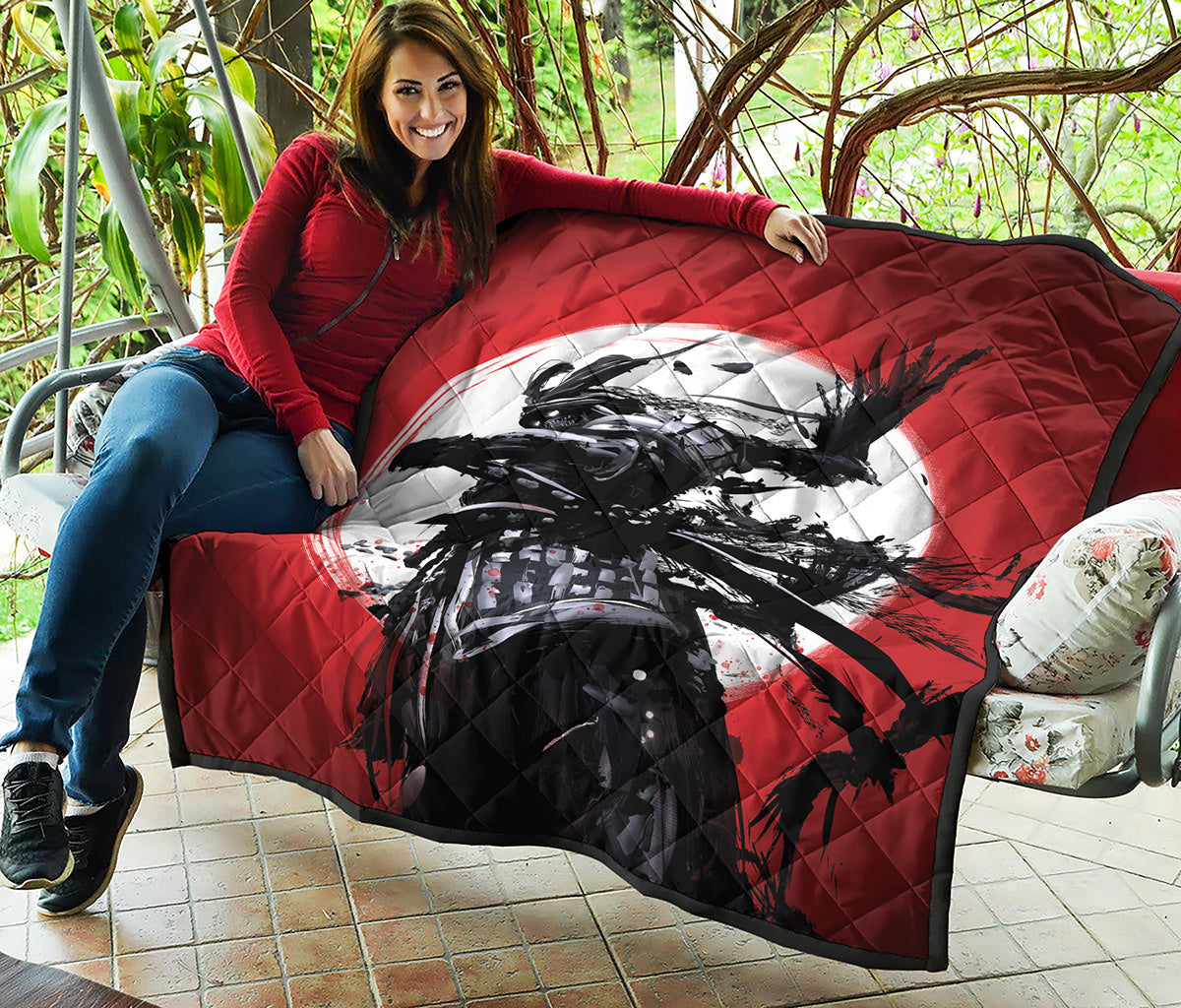 Samurai And Crow Print Quilt