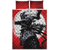 Samurai And Crow Print Quilt Bed Set