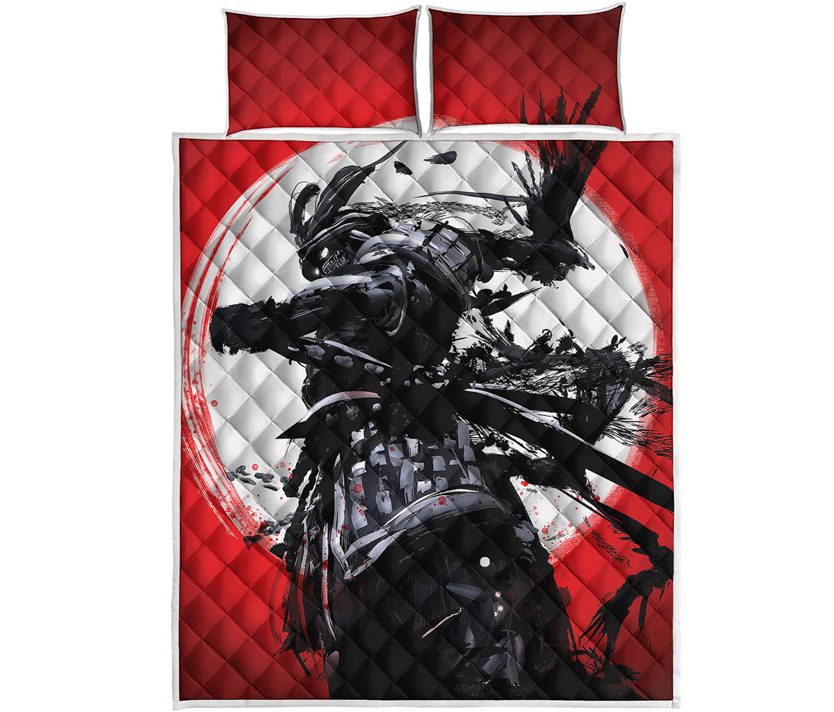 Samurai And Crow Print Quilt Bed Set