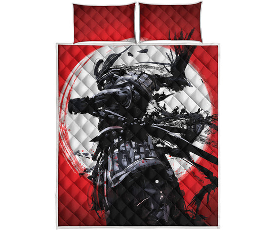 Samurai And Crow Print Quilt Bed Set