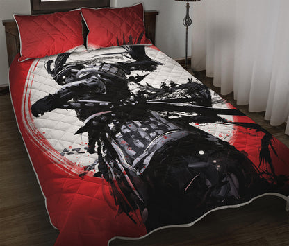 Samurai And Crow Print Quilt Bed Set