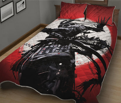 Samurai And Crow Print Quilt Bed Set