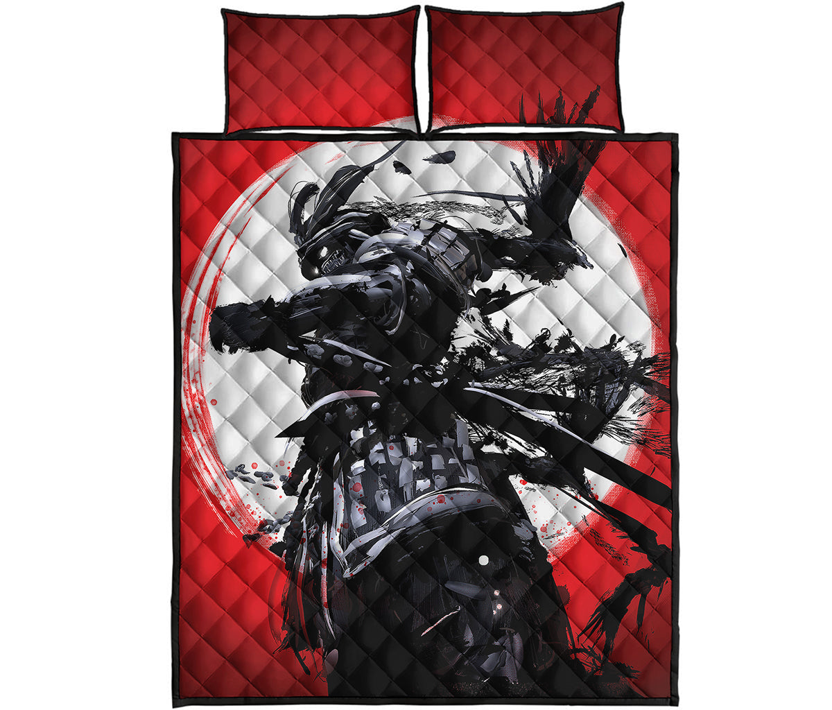 Samurai And Crow Print Quilt Bed Set
