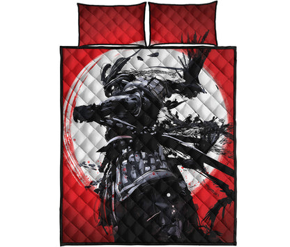 Samurai And Crow Print Quilt Bed Set
