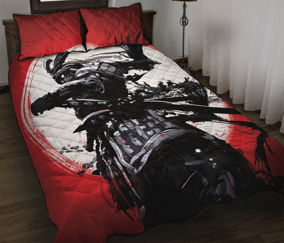 Samurai And Crow Print Quilt Bed Set