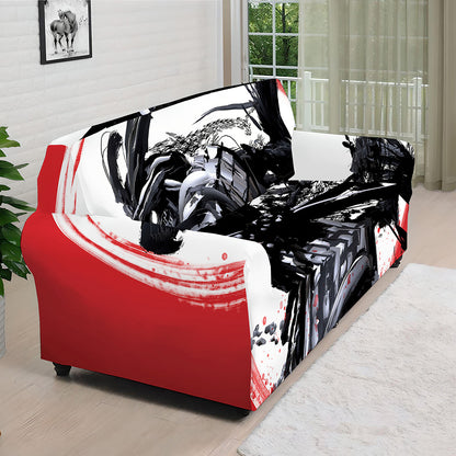 Samurai And Crow Print Sofa Cover