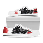 Samurai And Crow Print White Low Top Shoes