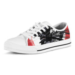 Samurai And Crow Print White Low Top Shoes