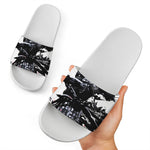 Samurai And Crow Print White Slide Sandals