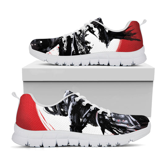 Samurai And Crow Print White Sneakers