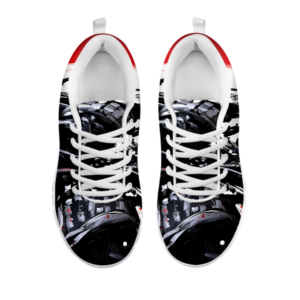 Samurai And Crow Print White Sneakers