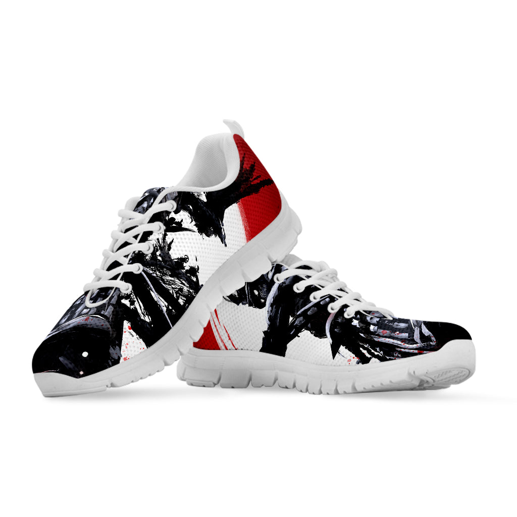 Samurai And Crow Print White Sneakers