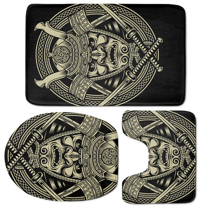 Samurai Warrior Mask Print 3 Piece Bath Mat Set