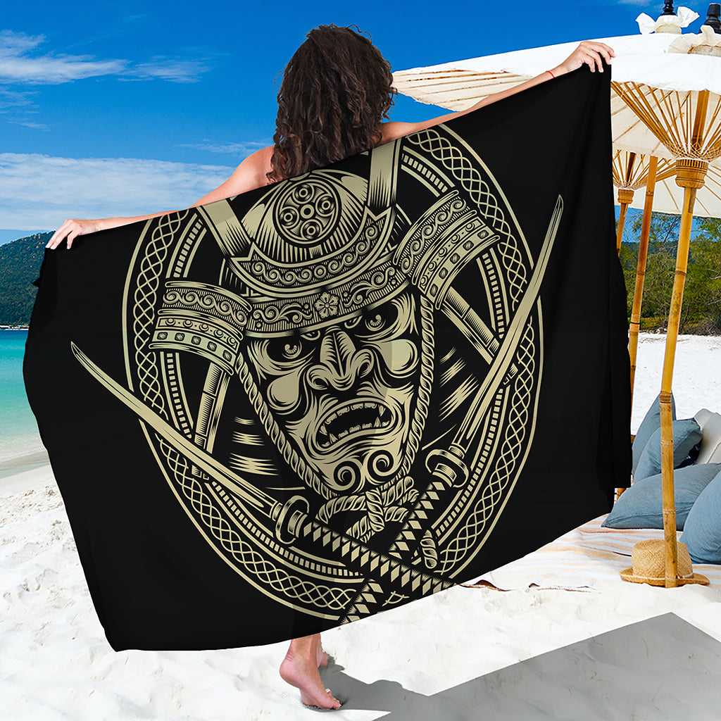 Samurai Warrior Mask Print Beach Sarong Wrap