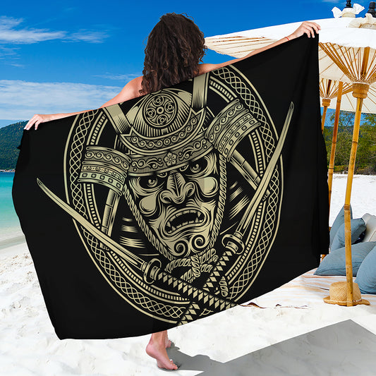 Samurai Warrior Mask Print Beach Sarong Wrap