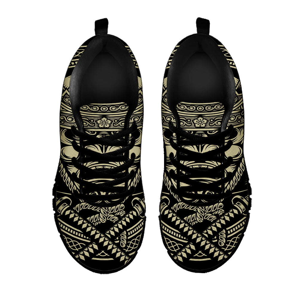 Samurai Warrior Mask Print Black Sneakers